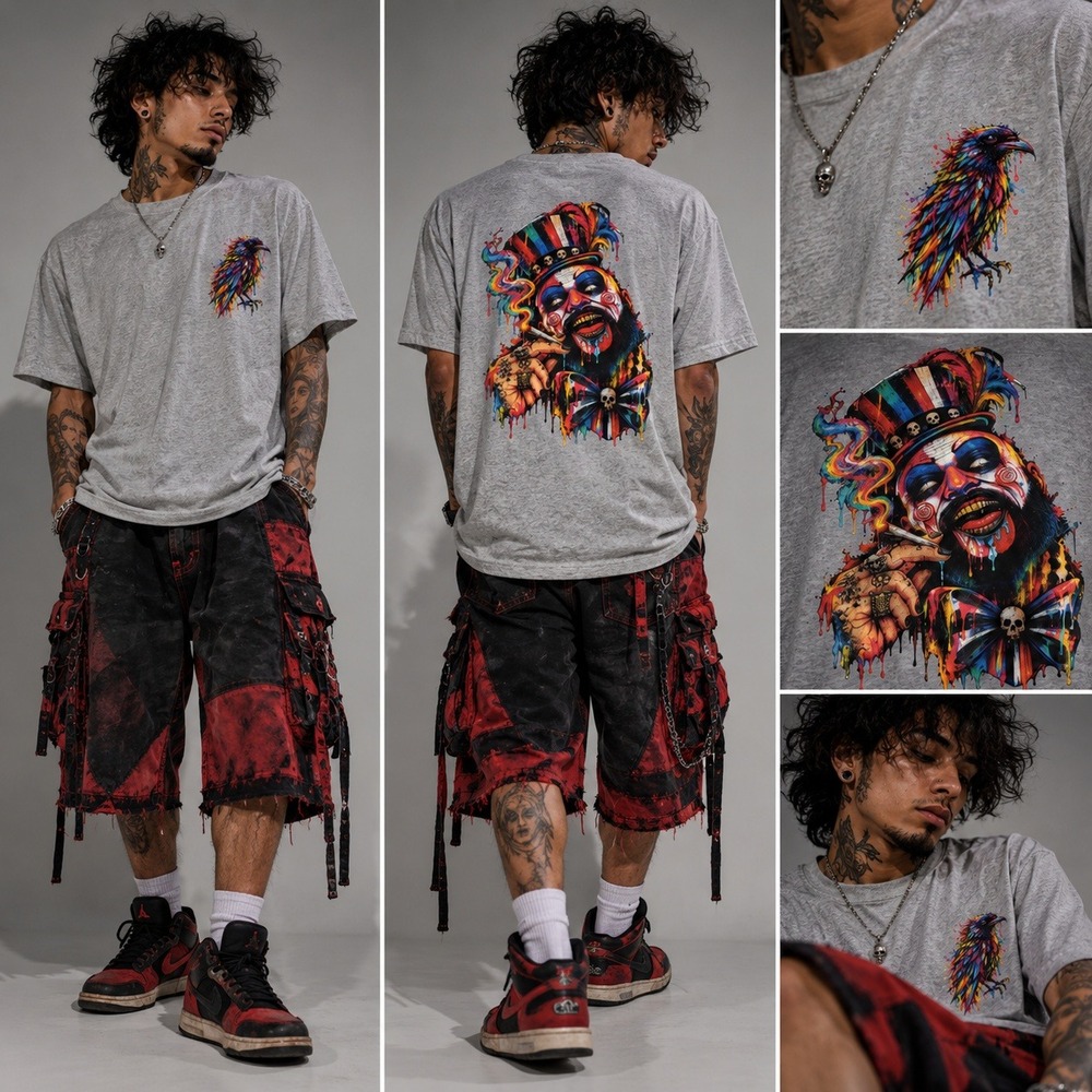Art To Wear Custom Captain Spaulding Psychedelic Horror Raven Tee Mens Medium